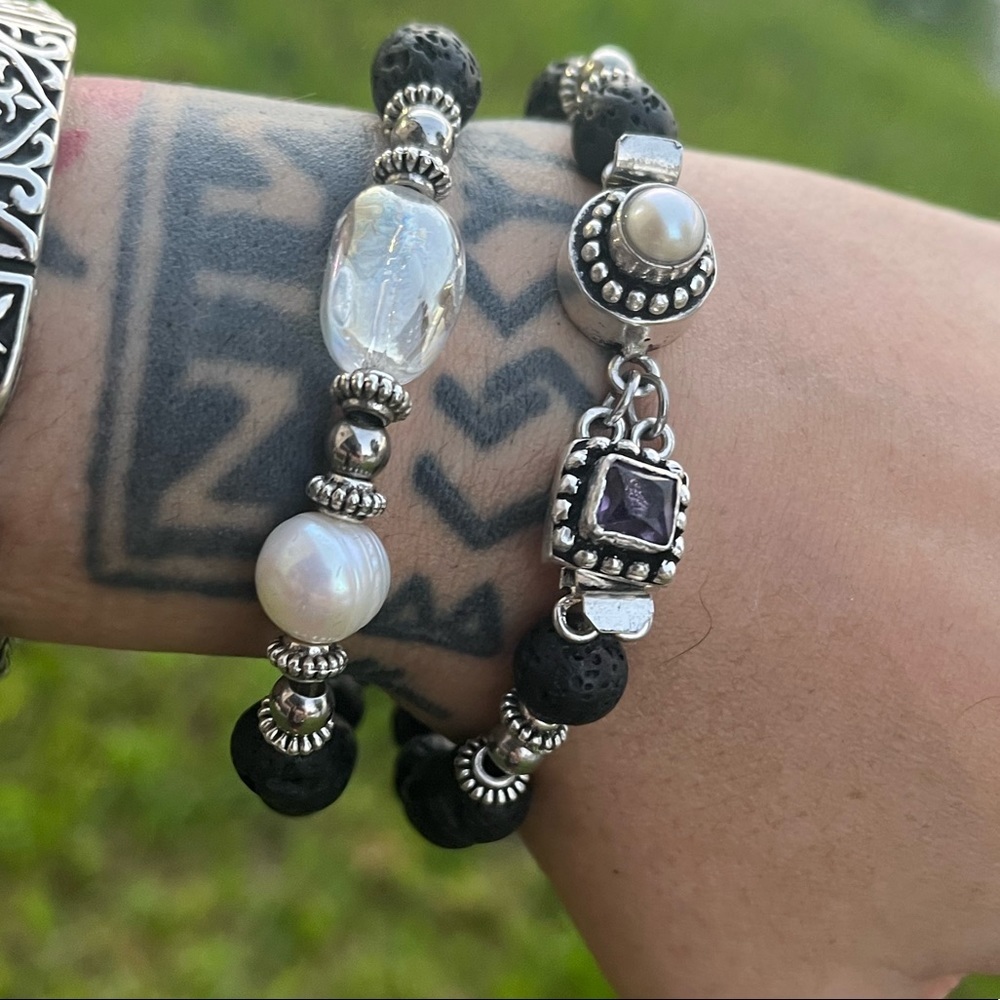 Genuine Gemstones bracelets set amethyst , pearl &  aura crystal + lava rock - Picture 15 of 16